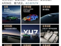 小米汽车官方披露小米YU7配置：标准版续航835km，全系标配激光雷达，800V碳化硅高压平台、700TOPS辅助驾驶算力